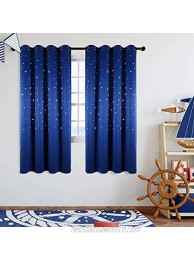 Anjee Blackout Star Curtains for Kids Room 2 Panels Cutout Stars Romantic Starry Sky Space Theme Printed Windows Curtains 63 inches Length Royal Blue