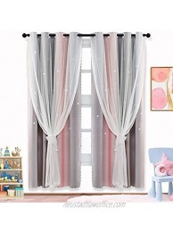 ARTBECK Star Curtains Kids Girls Bedroom Living Room Decor Rainbow Light Blocking Curtain Colorful Striped Doubled Layer Star Cut Out Gradient Grommet Window Curtains  1 Pc | 52W x 84L Stripe Pink