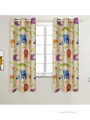 BGment Kids Blackout Curtains Grommet Thermal Insulated Room Darkening Printed Animal Zoo Patterns Nursery and Kids Bedroom Curtains Set of 2 Curtain Panels 42 x 63 Inch Beige Zoo