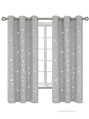 BGment Moon and Stars Blackout Curtains for Kids Bedroom Grommet Thermal Insulated Room Darkening Printed Curtains for Nursery 2 Panels of 42 x 63 Inch Light Grey
