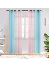 BGment Ombre Sheer Curtains for Kids Room Faux Linen Grommet Two-Color Linear Gradient and Decorative Window Curtain Panels for Girls Room Set 2 Panels Each 52 x 72 Inch Baby Pink and Baby Blue