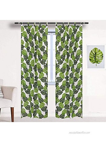 BROSHAN White and Green Curtains for Bedroom 1 Panel Monstera Palm Leaf Window Curtain Tropical Curtains &Drapes for Jungle Safari Kids Boys Girls Room Darkening Window Treatments 78 inches Long