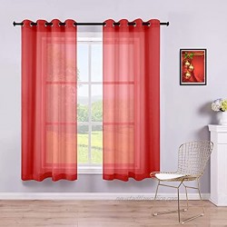 Christmas Red Curtains 45 Inch Length for Kitchen Set of 2 Panels Grommet Sheer Drapes Voile Half Short Xmas Curtains for Bathroom Decor Boys Bedroom Decoration Small Windows 52x45 Inches Long