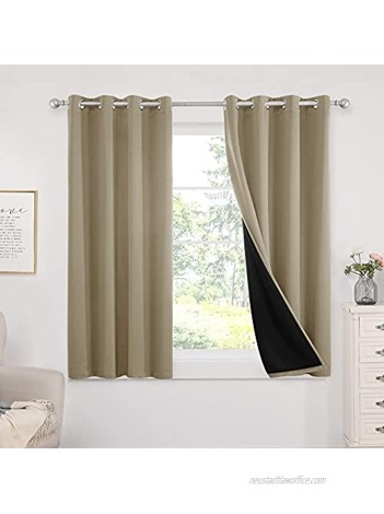 Deconovo Khaki Blackout Curtains 63 Inches 100% Light Blocking with Liner Heat Reducing Window Drapes Curtain for Kids Bedroom Baby Boy Girl Nursery 2 Panels 52x63 in Khaki