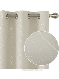 Deconovo Light Blocking Blackout Curtains for Living Room Geometric Line Foil Print Thermal Insulated Curtains for Kitchen 2 Panels 42x90 Inch Light Beige