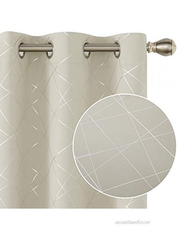 Deconovo Light Blocking Blackout Curtains for Living Room Geometric Line Foil Print Thermal Insulated Curtains for Kitchen 2 Panels 42x90 Inch Light Beige