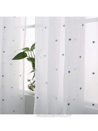 Deconovo White Voile Drape Curtains Rod Pocket Star Embroideried Sheers for Nursery 52x96 Blue