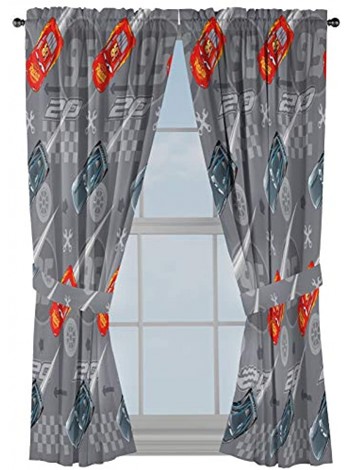 Disney Pixar Cars Lighnting Speed 63" Inch Drapes Beautiful Room Décor & Easy Set Up Bedding Features Lightning McQueen Curtains Include 2 Tiebacks 4 Piece Set Official Disney Pixar Product