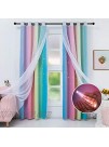 Drewin 2 Panels Rainbow Curtains for Girls Bedroom 63 Inches Length Stars Cut Out Colorful Blackout Curtain Kids Room Darkening 2 in 1 Ombre Stripe Double Layer Window Drapes Tulle Nursery,52”Wx63”L