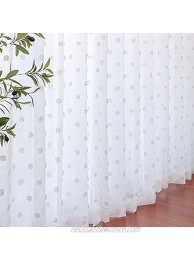Drewin Sheer White Curtains for Nursery 84 Inches Long 2 Panels Pom Pom Dot Textured Semi Voile Curtain for Girls Bedroom Boho Drapes Kids Room Decor White 52x84 Inches