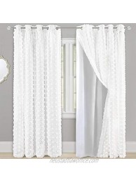 DriftAway Olivia Pinch Pleated Voile Chiffon Sheer Blackout Curtain Liner Embroidered with Pom Pom One Panel 2 Layers Grommet Curtain for Kids Nursery Room 52 Inch by 84 Inch Off White
