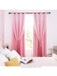 Hughapy Star Curtains Ombre Blackout Curtains for Girls Bedroom Kids Room Decor Light Blocking Voile Overlay Princess Star Hollowed Curtain Mix and Match Window Curtains 1 Panel 52W x 63L Pink