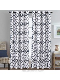 H.VERSAILTEX Blackout Curtains 84 Inch Length 2 Panels Geometry Print Curtain Drapes for Living Room Thermal Insulated Grommet Window Curtains for Bedroom Modern Geo Line Dark Denim and Grey