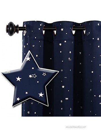 H.VERSAILTEX Blackout Star Curtains for Kids Room Boys Girls Twinkle Silver Stars Thermal Insulated Cute Thick Soft Curtain Drapes Grommet Top 1 Panel 52" W x 63" L Navy
