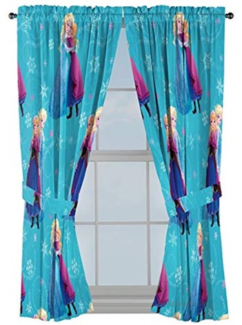 Jay Franco Disney Frozen Swirl 63" inch Drapes 4 Piece Set Beautiful Room Décor & Easy Set up Bedding Features Anna & Elsa Window Curtains Include 2 Panels & 2 Tiebacks Official Disney Product