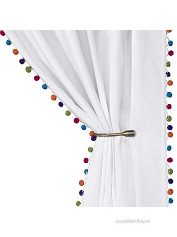 LORDTEX Multi Color Pom Pom Curtains for Kids Room Thermal Insulated Curtains Noise Reducing Light Blocking Rod Pocket Window Drapes for Boys and Girls Bedroom 52x84 inch White Set of 2 Panels