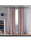 LORDTEX Orange and Grey Striped Kids Curtains for Bedroom Light Filtering Polyester Cotton Blended Grommet Window Drapes for Boys and Girls Room 55 x 63 Inches Long Set of 2 Panels
