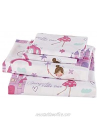 Luxury Home Collection Kids 4 Piece Full Size Sheet Set for Girls Teens Princess Fairy Tales Castle Pink Blue
