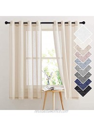 NICETOWN Natural Open Linen Weave Flax Sheer Window Curtains Ring Top Semi Sheer Textured Drapes Privacy with Light Through for Bedroom Kids Room Beige 52" Wide by 63" Long 2 Pieces