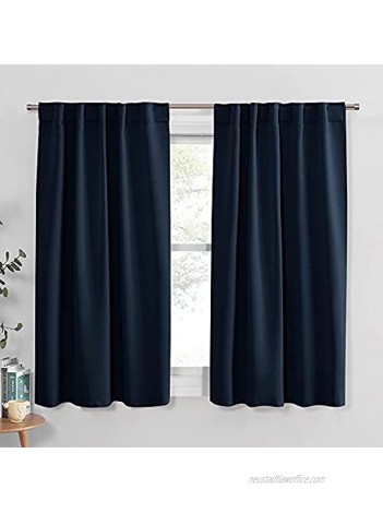 PONY DANCE Blackout Kitchen Curtains Window Drapes Rod Pocket & Back Tab Energy Efficient Curtain Panels Home Decor for Kids' Room 42-inch Wide by 45 Long Navy Blue 2 PCs