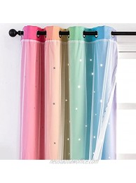 Reepow Kids Room Darkening Blackout Curtain with Star Cut Out for Bedroom Tulle Overlay Thermal Insulated Gradient Color Window Drape for Nursery playroom 1 Panel 52" W x 63" L Rainbow