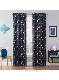 WAVERLY Kids Room Darkening Curtains for Bedroom Space Adventure 42" x 63" Thermal Insulated Single Panel Rod Pocket Light Blocking Privacy Curtains for Nursery Navy