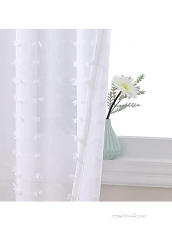 White Sheer Curtains 84 Inch Length Grommet Polka Dots Semi Voile Drapes Gauze Semi Sheer Window Treatment Decor for Living Room Kids Girls Nursery Bedroom 2 Panels
