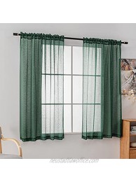 YURKIMM Hunter Green Short Sheer Curtains 45 Inch Length for Kitchen and Kids Room 2 Panels Solid Rod Pocket Light Filtering Dark Green Semi Transparent Window Curtains 52 X 45 Inches Long