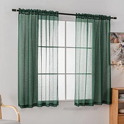 YURKIMM Hunter Green Short Sheer Curtains 45 Inch Length for Kitchen and Kids Room 2 Panels Solid Rod Pocket Light Filtering Dark Green Semi Transparent Window Curtains 52 X 45 Inches Long