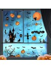 4 Sheets Happy Halloween Stickers Pumpkin Window Clings for Glass with Bats Ghosts Witch Skeleton Castle Halloween Decorations for Carnival Party Indoor Outdoor