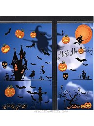4 Sheets Happy Halloween Stickers Pumpkin Window Clings for Glass with Bats Ghosts Witch Skeleton Castle Halloween Decorations for Carnival Party Indoor Outdoor
