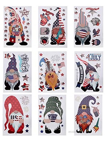 Amosfun 9pcs Gnome Window Cling Patriotic Set Independence Day USA American Flag Sticker Peel and Stick Vinyl Art Mural Wallpaperfor Windows Door Home Vehicle
