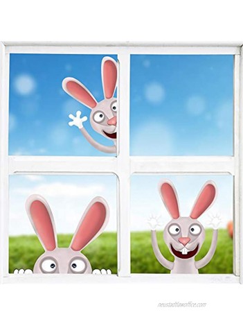 CCINEE 3 Sheets Easter Window Cling Sticker,Funny Bunny Stickers Double Side Window Decals for Home Party Decoration