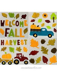 Fall Window Gel Clings Stick-ons Charms Decoration Set of 4 Packs Multi Designs with Happy Harvest Pumpkins Trucks Leaves Acorns and More