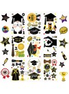 Konsait 78pcs Graduation Decals Window Stickers Clings,Black Gold Double-Sided Grad Window Glass Decor with Static Sticker Decor for Graduation Party Decorations Classroom Anniversary Supplies Favor