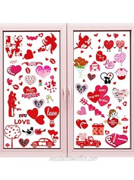 Konsait Valentine's Day Window Clings Decorations 8 Sheets Valentine's Day Window Glass Stickers Decals Red Heart Flower Cupid Lips I Love You Valentines Wedding Anniversary Party Favors Supplies