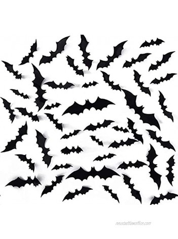 QIKOO [72 Pack] Bat Decoration Stickers for Home Decor Waterproof PVC Bats Wall Decor 4 Different Size Wall Bat Decals for Home Window Decor & Halloween Party Supplies Black