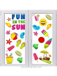 Summer Window Clings Fun in The Sun Stickers Beach Tropical Static Window Clings Flip Flops Window Decal for Wall Glass Car Summer Party Birthday Decoration 12 Sheets（216 Pieces