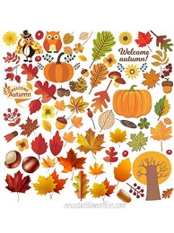 Thanksgiving Walls Stickers Decorations Window Cling Stickers Maple Leaves Turkey Pumpkin Nut Fall Window Decals for Home Office Party Supplies 72PCS Autumn Painting Sticker Removable Self Adhesive Stickers
