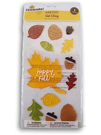 Way to Celebrate Happy Fall Autumn Harvest Leaves and Acorn Gel Cling Set 14 Piece