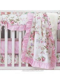 Brandream Pink Baby Girls Crib Bedding Sets Blossom Watercolor Floral Nursery Baby Bedding Crib Sets Cotton