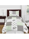Sweet Jojo Designs Grey and White Window Treatment Valance for Mint Watercolor Elephant Safari Collection