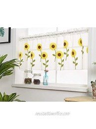 WPKIRA Voile Sheer Valance Kitchen Window Treatment Voile Valances Rod Pocket Embroidery Sunflower Sheer Tier Curtains for Small Window FrenchSunflower 1 Panel Per Package 39" Wide x 21" Long