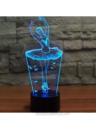 3D Ballet Dancer Girl Lamp Night Light 7 Color Change LED Table Desk Lamp Acrylic Flat ABS Base USB Charger Home Decoration Toy Brithday Xmas Kid Children Gift