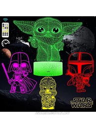 AFSUN Star Wars 3D Illusion Night light,4 Patterns and 7 Color Changing Décor Lamp with Timing Remote,Star Wars Toys Baby Yoda,Christmas and Birthday Gifts for Kids and Star Wars Fans Boys Girls Men
