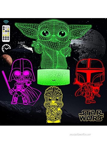 AFSUN Star Wars 3D Illusion Night light,4 Patterns and 7 Color Changing Décor Lamp with Timing Remote,Star Wars Toys Baby Yoda,Christmas and Birthday Gifts for Kids and Star Wars Fans Boys Girls Men