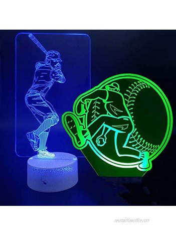 Baseball Lamp for Kids 3D Illusion Night Light 7 Colors Desk Lamp 2 Patterns Gift for Boys and Girls Sports Fan
