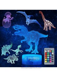 Dinosaur Night Light for Kids 3D Dinosaur Toys 5 Patterns Dimmable with Remote Control & 16 Colors Changing & Smart Touch Rechargeable Bedside Nursery Lamp Christmas Birthday Gifts for Boy Girl