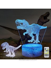 Dinosaur Toys 3D Illusion Night Light,16 Colors Children Bedside Lamp Remote Control T Rex Night Light for Kids 2 3 4 5 6 7 8-12 Year Old