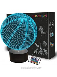 FULLOSUN Basketball 3D Night Light Birthday Gift Lamp Light Up Basketball Gifts 3D Illusion Lamp with Remote Control 16 Colors Changing Sport Fan Room Decoration Boy Kids Room Idea